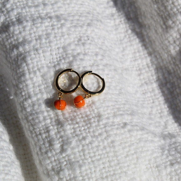 Sterling Silver Pumpkin Gold Hoop Earrings - Picture 7 of 12